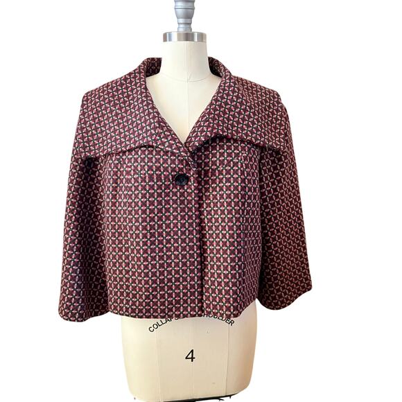 Axcess Liz Claiborne Wool Blend Jacket XL Retro Mod Print Cropped Coat - Picture 1 of 6